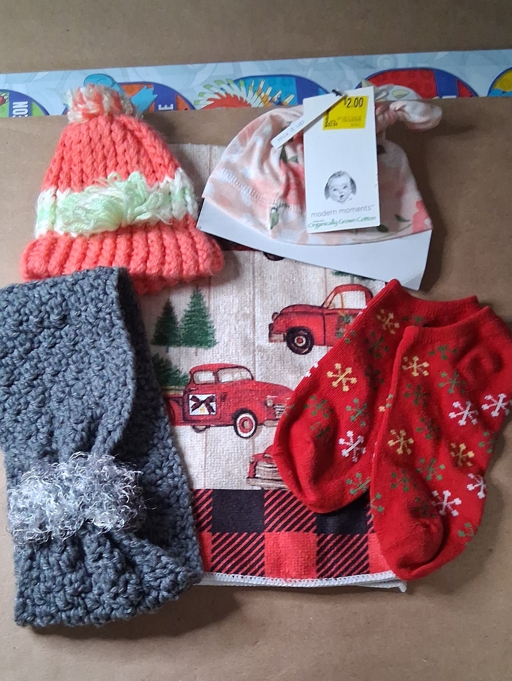 Peach Floral Baby Hat with Coral Pom Pom Knit Beanie - Kids Accessories